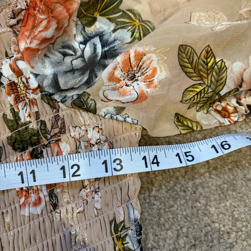 NWT Baltic Born SzSm taupe/peach/gold/floral tiered dress - Picture 11 of 15